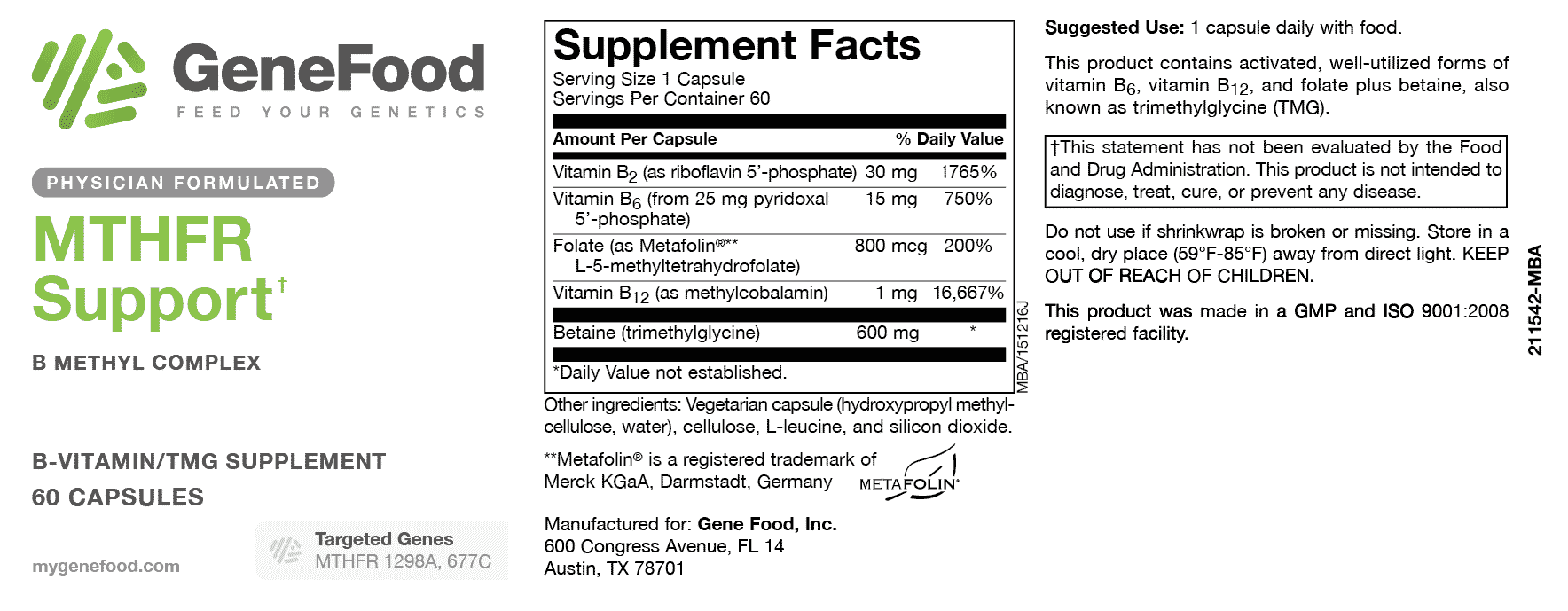 MTHFR Support label