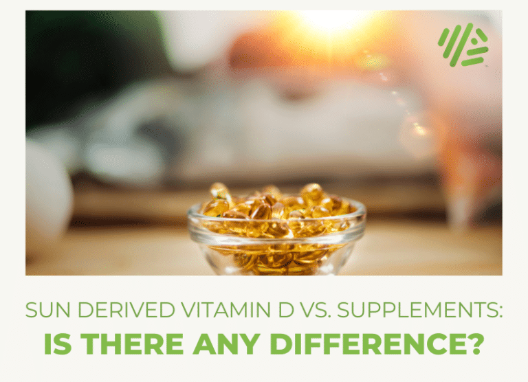 Illustration comparing vitamin D from sunlight versus supplements