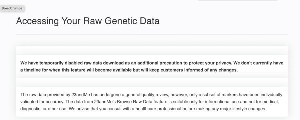 23andme blocking raw data downloads